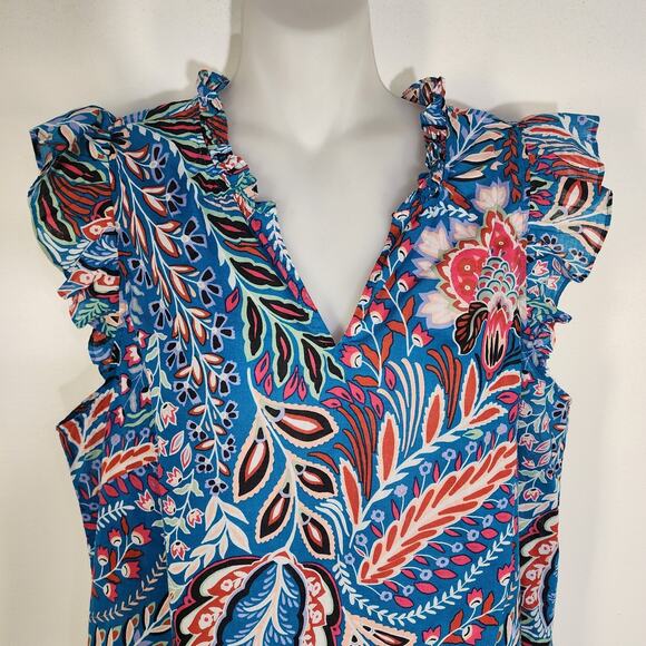 Talbots Womens Top Floral Ruffle Cotton Cap Sleeve Lightweight Popover Botanical - Picture 3 of 8